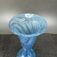 Hand Blown Blue Trumpet Art Glass Vase Vessel With Air Bubbles Glass Bud Vase