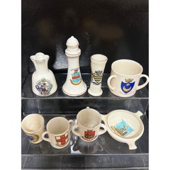 Vintage British Heraldic Crest China Miniature Souvenir 8pc Skegness Portsmouth