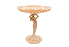 Cambridge Crown Tuscan Pink Peach Milk Glass Venus Stem Shell Boudoir Dish