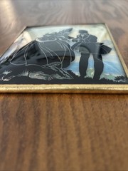 Vintage Convex Bubble Glass Reverse Painted Silhouette Couple Courting 4×6
