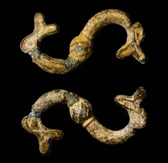 Viking Bronze S-Shaped Fibula Dual Fish/Dragon Motif Artifact Antiquity 38mm
