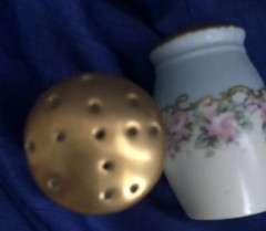 VINTAGE BAVARIA Signed SALT AND PEPPER SHAKER SET Floral Pattern Turquoise Teal
