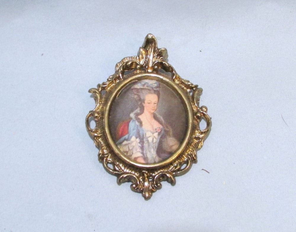 Vintage Cast Metal Victorian Italian Silk Art Picture In Frame 3.5″