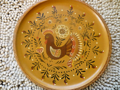 Vintage 70’s Folk Art Hand Painted & Crafted Wooden Dinner Plate Decor 12 inch