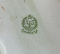 Antique EDWARDIAN R.S. Germany Handled Pastel Green Bon Bon Dish WHITE CLEMATIS