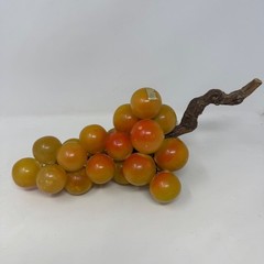 Vtg MCM Genuine Alabaster Grapes Hand Carved Italy Amber Honey Stone Wood Stem