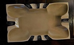 Vintage Enesco 1970s Import Ashtray. White, Gray, & Black. 10 1/8″X 6 1/8″x 7/8″