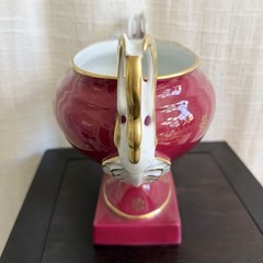 French Limoges Hand Painted Porcelain Pedestal Compote Bowl Red Floral Gilt