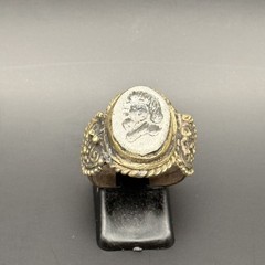 ANTIQUE INTAGLIO KING FACE RING EGYPTIAN ENGRAVED BRONZE RING SIGNET ROMAN 8.75