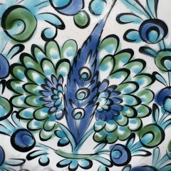 VINTAGE 6” IKAROS POTTERY RHODES GREECE WALL PLATE BLUES GREENS FLORAL FEATHER