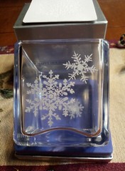 Vintage Snowflakes Etched Square Austria Lead Crystal Candy Dish Candle Holder