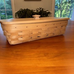 Longaberger RARE Natural Light Stain Bread Basket W/Hard Protector And Lid -MINT