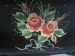Vintage TOLEWARE METAL MAGAZINE RACK ROSES BLUE HEART RIBBON MID CENTURY DECOR