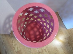 Enameled Steel barrel Shape reticulated Pink Stand Stool side Table bold design