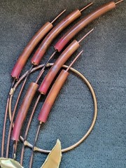 Vintage MCM Bird Brass/ Copper Wall Art Decor with Cattails Wall Decoration