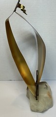 Brass Metal Sail Boat Sculpture Marble Base Nautical 8” Vintage DeMott Signed
