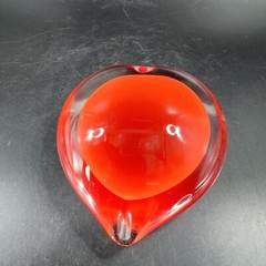 Hand Blown Red Heart Glass Paperweight Figurine Cased Heavy Glass Figure VTG