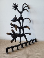 Vintage Wall Hook Bremen Town Musicians Cast Aluminum USSR 8 Hooks 1970s