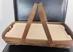Longaberger RARE Deep Brown Medium Serving basket w/handles set, MINT FREESHIP!