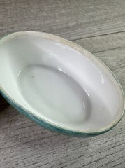 Unbranded Oval Porcelain Glass Trinket Dish Greens Blues 4″