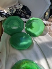 1930’s AKRO AGATE GLASS TOY 4 Plates CUPS JADE GREEN JADEITE JADITE