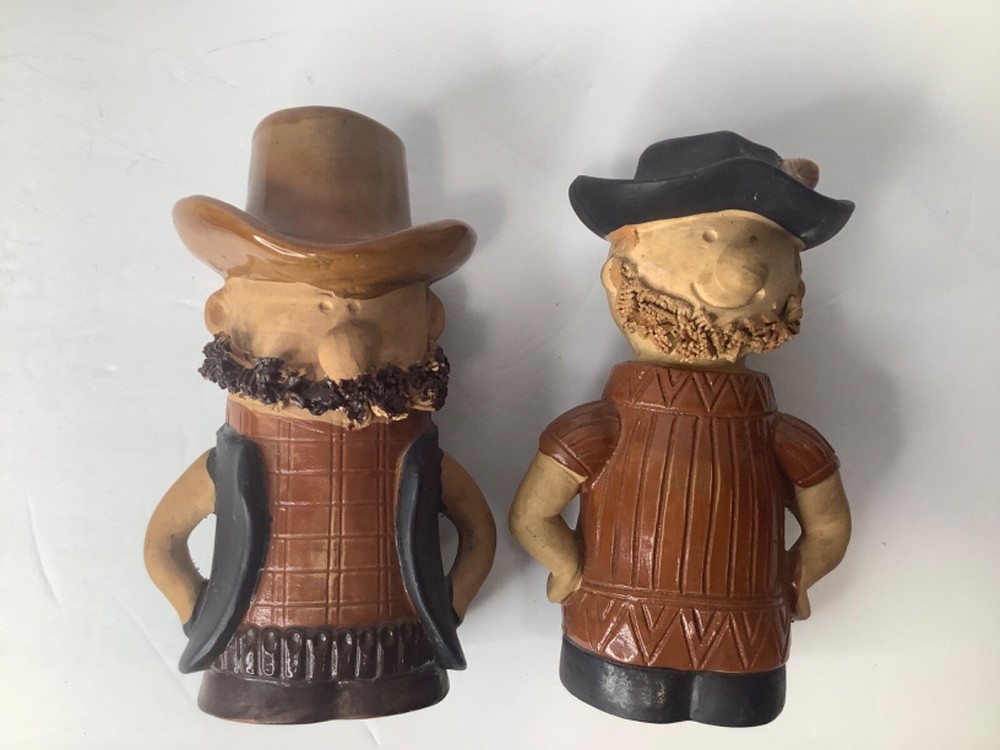 Large 6″ Clay Cowboys Farmers Men Salt and Pepper Shakers Brown Ranch Gift