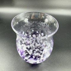 Hand Blown Art Glass Single Tumbler Candle Holder Votive Purple White Spots VTG