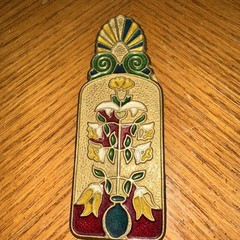Cloisonné Paper Clip /money Clip Double Sided Brass Greek Horse floral Vintage
