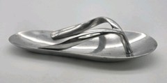 Flip Flop Sandal Trinket Dish Cast Aluminum Silver Color Beach Decor