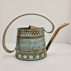 VTG Metal Copper Watering Can Decor Green Verdigris Teal Patina 0.5 Gal 12″
