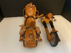 VTG Large Wooden Motorcycle Handmade Collectible Sculpture Cycle 18” Chopper