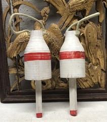 Set of 2 Vintage Bouy Wood White Red Stripe Marked LH-06 Lobster Nautical Decor