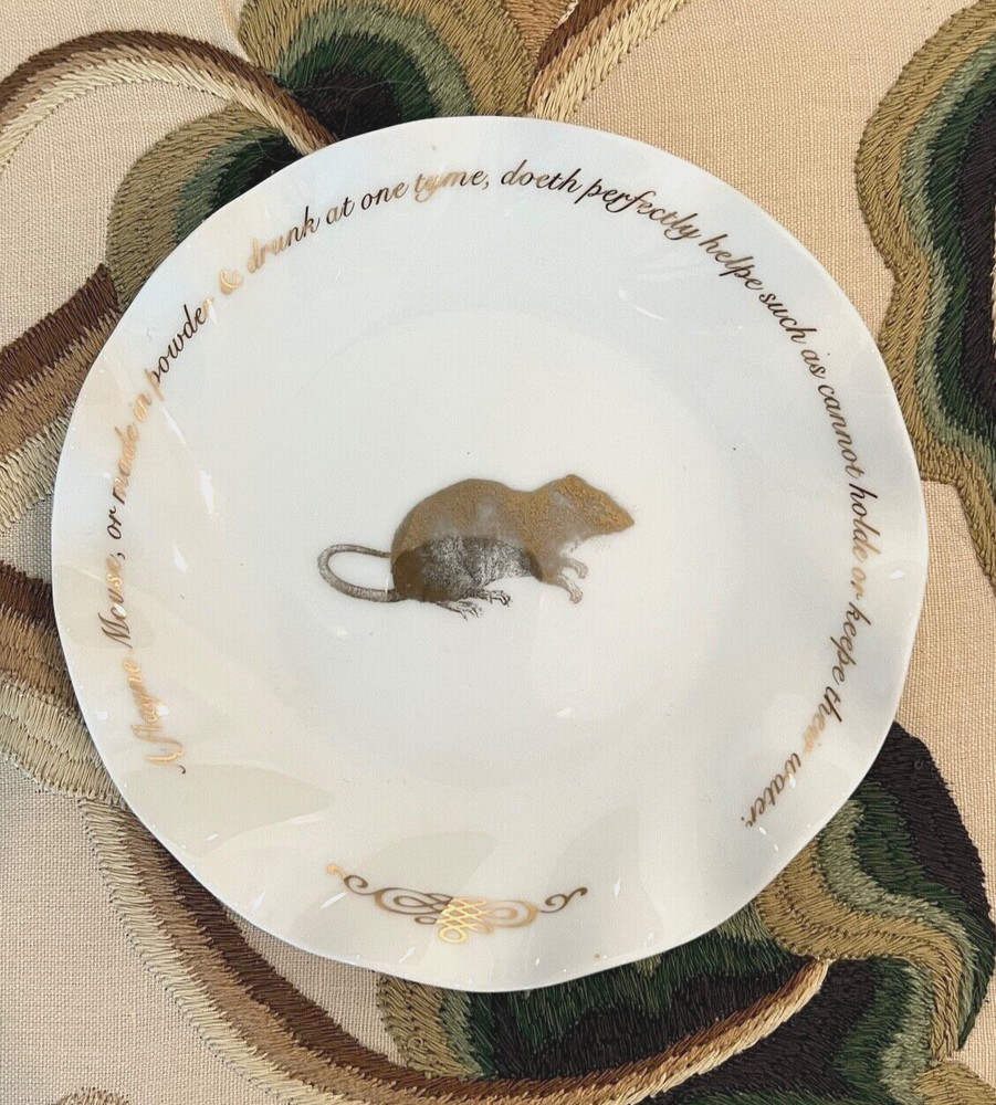 Vintage Small White Porcelain & Gold Gilt MOUSE Trinket Dish, Late 1990s Plate