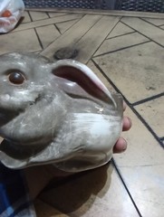 Vintage Avon Gray Bunny Rabbit Planter Hand Painted In Brazil 7″