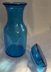 Vintage MCM Made in Belgium Large 9.5″ Turquoise Blue Glass Lever Apothecary Jar