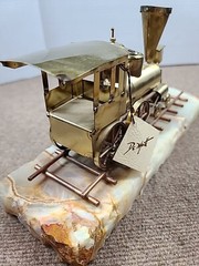 Vtg Signed DeMott Brass & Copper “Western Express” Train Sculpture on Onyx Base
