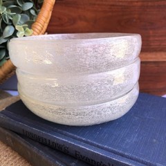Vintage Hand Blown Clear Art Seed Bubble Glass Sauce Bowls Set Of 3