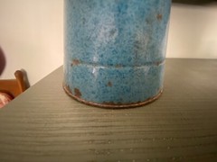 Vintage French Enamelware Body Bath Pitcher Mottled Blue on Blue c. 1900-1940s