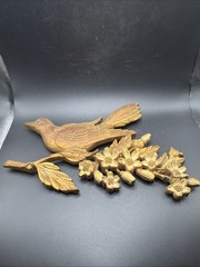 Vintage Syroco Bird Plaque with Dogwood Flowers Wall Art Decor Gold Tone
