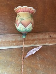Carved Orange & Green Resin Gracias Thank You Flower w Copper Stem & Gratitude