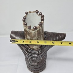 Handmade Studio Pottery Sculptural Vase Textured Brutalist Stoneware Art Vessel