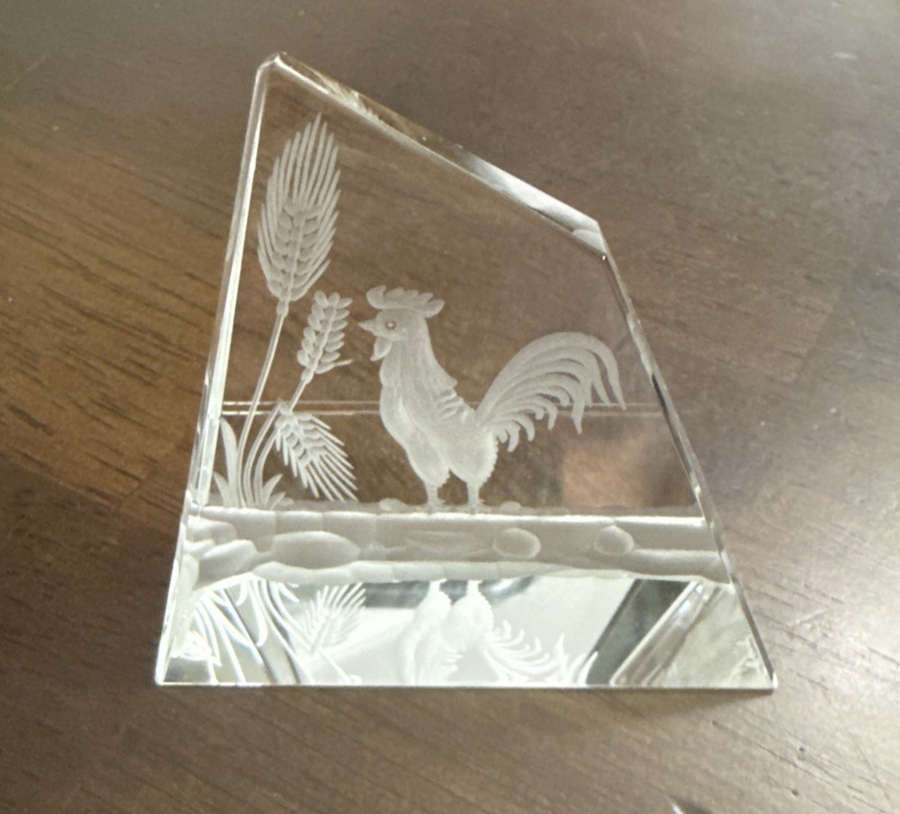 Steinbach Signed Diamond Engraved Art Optical Crystal Prism Rooster