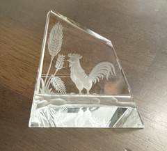 Steinbach Signed Diamond Engraved Art Optical Crystal Prism Rooster
