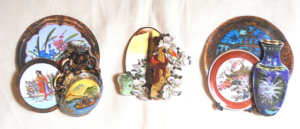 3 x Asian Paper Tole 3D Decoupage Pictures Set Of 3 Oriental Wall Art Unframed