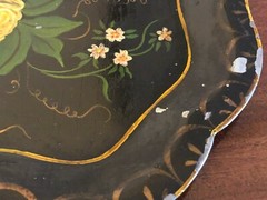 Antique 1850’s Small Metal Floral Toleware Dresser Tray With Scalloped Edges