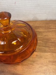 Viking Paneled Covered Candy Dish Persimmon Orange Glass Lidded Bowl