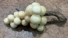 Vintage Alabaster Stone Grape Cluster w/ Wood Stem • Marble • Italy