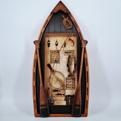 Fisherman’s Wooden Row Boat Bass Cabin Hanging Wall Art Decor