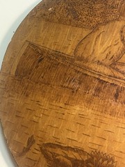 Antique Arts Crafts Flemish Art Pyrography Wood Wall Plaque Nouveau Scene 18 In