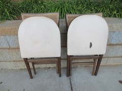 Vintage Stakmore Wooden Folding Chair Cane Back Vinyl Padded Seat